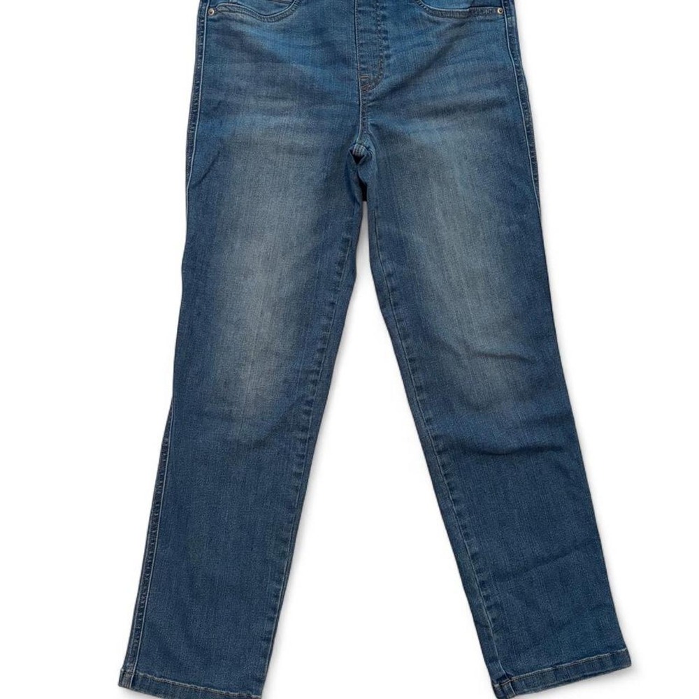 Spanx Womens Blue Denim Straight Leg Pull On Jeans Medium Wash Size M